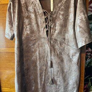 Uncle Frank Faux Leather Snake Print Lace-Up Dress